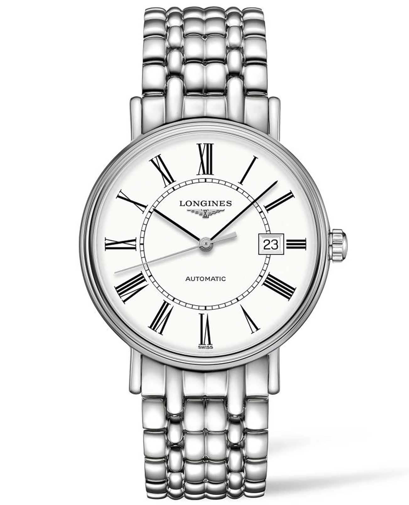 Longines Longines Presence L4.922.4.11.6  L49224116 механические мужские часы белый циферблат, браслет нержавеющая сталь — вид спереди